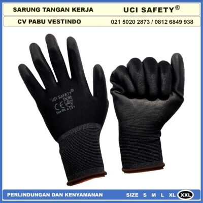 Uci Safety Sarung Tangan Hitam Black Motor Mekanik Montir Anti Slip - Gambar 2