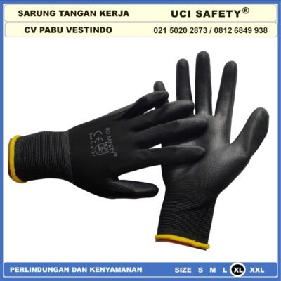 Uci Safety Sarung Tangan Dilapisi Karet Industri Pabrik Hitam Black - Gambar 7