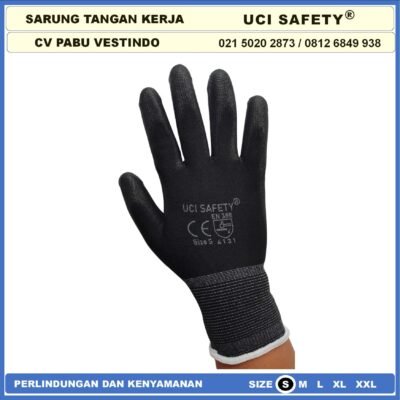 Sarung Tangan Uci Safety Bengkel otomotif Bagunan Coating Karet Pengaman kerja Packing PU Statis Multitask Karet Palm Fit Ukuran S,M, L, XL Proyek Satpam Anti Slip Dilapisi Karet Hand Gloves - Gambar 4