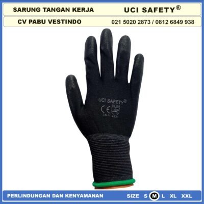 Uci Safety Sarung Tangan Dilapisi Karet Industri Pabrik Hitam Black - Gambar 2
