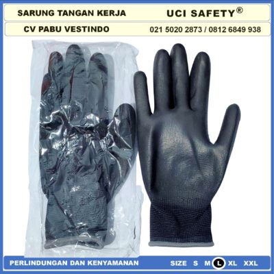 Kerja Uci Safety Sarung Tangan Karet hitam Hand Glove Work Rubber
