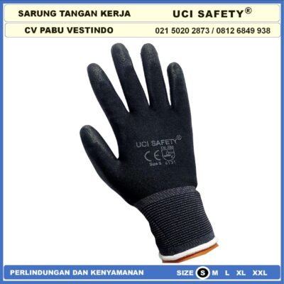 Sarung Tangan Safety Karet Palm Fit Glove Uci Safety Hitam Ukuran L