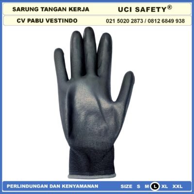 Uci Safety Sarung Tangan Kerja Palmfit Safety Gloves Security Dilapisi Karet Industri Pabrik Hand Gloves Mekanik Montir Berkebun Tukang Telapak Tangan dilapisi karet Bahan Nylon Polyester Elektronik Assembly Static PU Multitask - Gambar 4