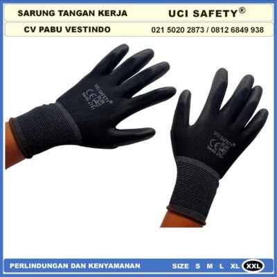 Uci Safety Sarung Tangan Palmfit Safety Gloves Security Dilapisi Karet Industri Pabrik Hand Gloves Mekanik Montir Berkebun Tukang Telapak Tangan dilapisi karet Bahan Nylon Polyester Elektronik Assembly Static Multi Purpose Statis Karet - Gambar 3