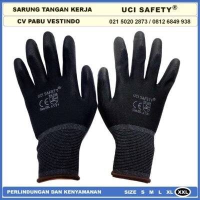 Uci Safety Sarung Tangan Anti Slip Hitam Black Hand Gloves Mekanik - Gambar 2