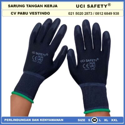 Sarung Tangan Uci Safety Packing PU Statis Multitask Karet Palm Fit Ukuran S,M, L, XL Proyek Satpam Anti Slip Hitam Black Motor Bengkel otomotif Bagunan Berkebun Telapak Tangan dilapisi karet - Gambar 4