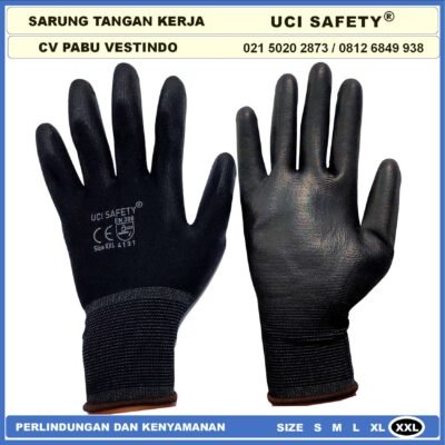 Uci Safety Sarung Tangan Bahan Nylon Polyester Elektronik Assembly Static Multi Purpose Polyurethane Kerja Palmfit Safety Gloves Security Dilapisi Karet Industri Pabrik Hand Gloves Mekanik Montir Berkebun otomotif Coating Karet - Gambar 2