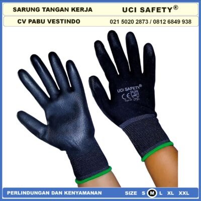 Uci Safety Sarung Tangan Bahan Nylon Polyester Elektronik Assembly Static Multi Purpose Polyurethane Kerja Palmfit Safety Gloves Security Dilapisi Karet Industri Pabrik Hand Gloves Mekanik Montir Berkebun otomotif Coating Karet - Gambar 4