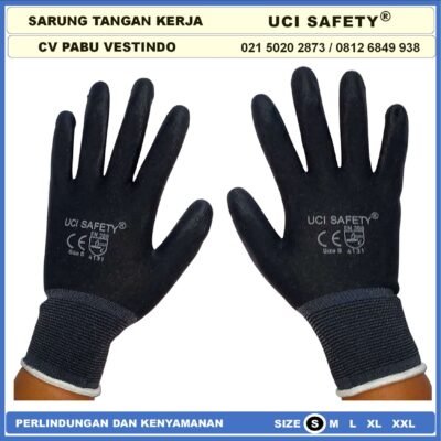 Uci Safety Sarung Tangan Kerja Palmfit Safety Gloves Security Dilapisi Karet Industri Pabrik Hand Gloves Mekanik Montir Berkebun Tukang Telapak Tangan dilapisi karet Bahan Nylon Polyester Elektronik Assembly Static PU Pengaman kerja - Gambar 2