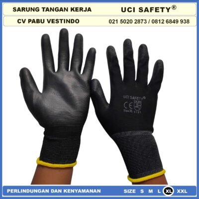 Uci Safety Sarung Tangan Kerja Palmfit Safety Gloves Security Dilapisi Karet Industri Pabrik Hand Gloves Mekanik Montir Berkebun Tukang Telapak Tangan dilapisi karet Bahan Nylon Polyester Elektronik Assembly Static PU Pengaman kerja - Gambar 6