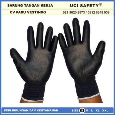 Uci Safety Sarung Tangan Polyurethane Kerja Palmfit Safety Gloves Security Dilapisi Karet Industri Pabrik Hand Gloves Mekanik Montir Berkebun Tukang Telapak Tangan dilapisi karet Bahan Nylon Polyester Elektronik Assembly Packing Statis - Gambar 3