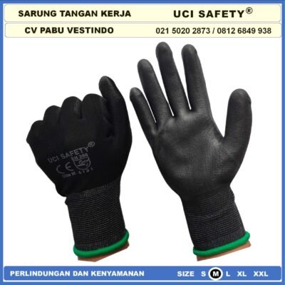 Uci Safety Sarung Tangan Polyurethane Kerja Palmfit Safety Gloves Security Dilapisi Karet Industri Pabrik Hand Gloves Mekanik Montir Berkebun Tukang Telapak Tangan dilapisi karet Bahan Nylon Polyester Elektronik Assembly Packing Statis - Gambar 5