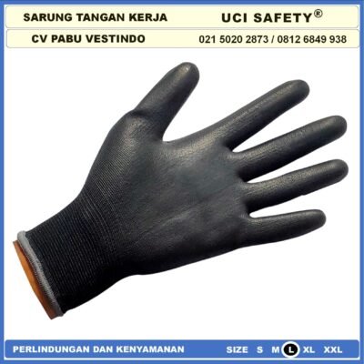 Uci Safety Sarung Tangan Polyurethane Kerja Palmfit Safety Gloves Security Dilapisi Karet Industri Pabrik Hand Gloves Mekanik Montir Berkebun Tukang Telapak Tangan dilapisi karet Bahan Nylon Polyester Elektronik Assembly Packing Statis - Gambar 6