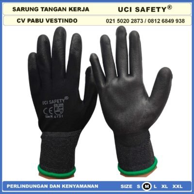 Sarung Tangan Uci Safety Security Dilapisi Karet Anti Slip Hitam Black - Gambar 8