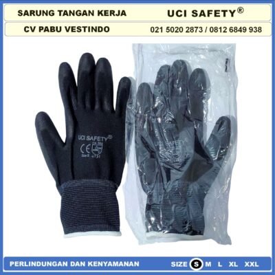 Uci Safety Sarung Tangan Safety Gloves Security Dilapisi Karet Industri Pabrik Hand Gloves Mekanik Montir Berkebun Tukang Telapak Tangan dilapisi karet Bahan Nylon Polyester Elektronik Assembly Static Multi Purpose Polyurethane Multitask Palm Fit - Gambar 2