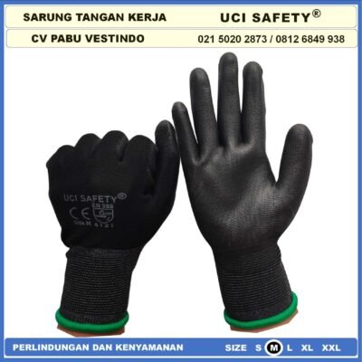 Uci Safety Sarung Tangan Safety Gloves Security Dilapisi Karet Industri Pabrik Hand Gloves Mekanik Montir Berkebun Tukang Telapak Tangan dilapisi karet Bahan Nylon Polyester Elektronik Assembly Static Multi Purpose Polyurethane Multitask Palm Fit - Gambar 3