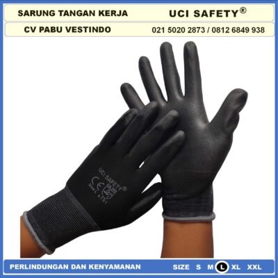 Sarung Tangan Pengaman kerja Sarung Tangan Safety Kerja Bahan Nylon Packing, Kerja, Elektronik PU Static Statis Multi Purpose Polyester Multitask Sarung Tangan Polyurethane Karet Uci Safety