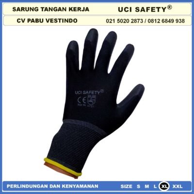 Uci Safety Sarung Tangan Safety Gloves Security Dilapisi Karet Industri Pabrik Hand Gloves Mekanik Montir Berkebun Tukang Telapak Tangan dilapisi karet Bahan Nylon Polyester Elektronik Assembly Static Multi Purpose Polyurethane Multitask Palm Fit - Gambar 6