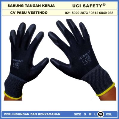 Uci Safety Sarung Tangan Motor Bengkel otomotif Bagunan Coating Karet Pengaman kerja Packing PU Statis Multitask Karet Palm Fit Ukuran S,M, L, XL Proyek Satpam Security Industri Pabrik - Gambar 5