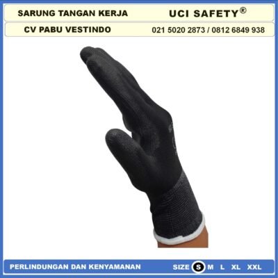 Uci Safety Sarung Tangan Motor Bengkel otomotif Bagunan Coating Karet Pengaman kerja Packing PU Statis Multitask Karet Palm Fit Ukuran S,M, L, XL Proyek Satpam Security Industri Pabrik - Gambar 8