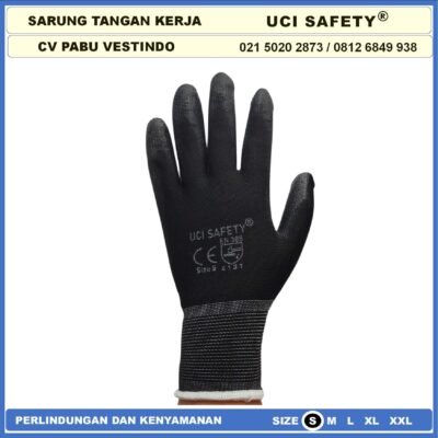 Uci Safety Sarung Tangan Hitam Black Motor Bengkel otomotif Bagunan Coating Karet Pengaman kerja Packing PU Statis Multitask Karet Palm Fit Ukuran S,M, L, XL Proyek Safety Gloves Dilapisi Karet - Gambar 7