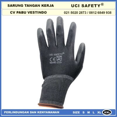 Sarung Tangan Ukuran S,M, L, XL Berkebun Coating Karet Bengkel Static Karet Palm Fit Hitam Black Bahan Nylon Polyester - Gambar 5