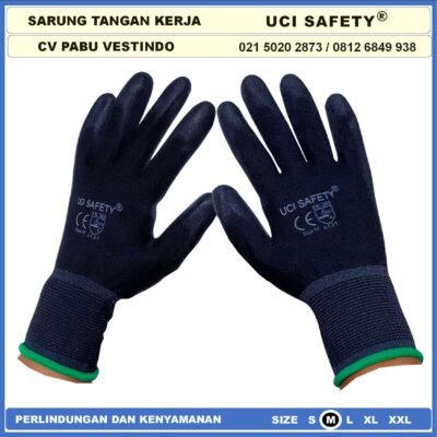 Sarung Tangan Palm Fit PU Uci Safety Berkebun Motor Dilapisi Karet