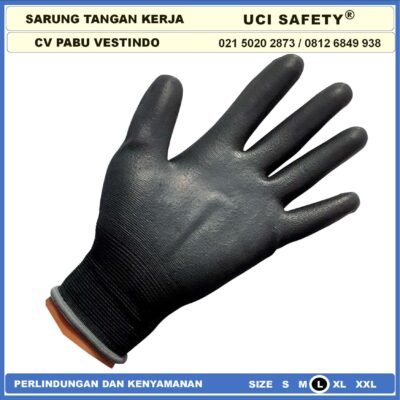 Uci Safety Sarung Tangan Anti Slip Hitam Black Hand Gloves Mekanik - Gambar 6