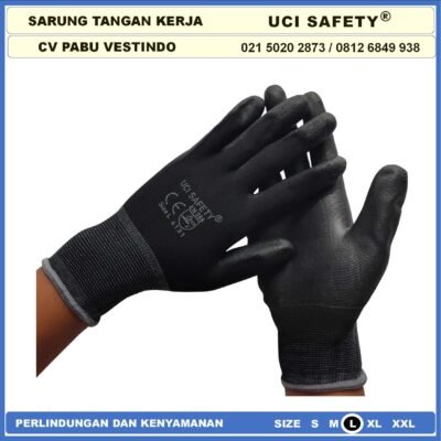 Sarung Tangan Palm Fit Palmfit Size Ukuran S,M, L, XL Safety Gloves Proyek Security Satpam Kerja Dilapisi Karet Anti Slip Industri Pabrik Hitam Black Uci Safety Hand Gloves Motor, Mekanik, Bengkel, Montir, otomotif Berkebun - Gambar 3
