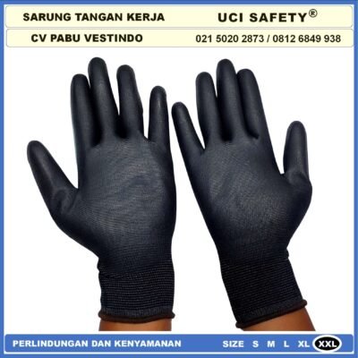 Sarung Tangan Uci Safety Security Dilapisi Karet Industri Pabrik Hand Gloves Mekanik Montir Berkebun Tukang Telapak Tangan dilapisi karet Bahan Nylon Polyester Elektronik Assembly Static Multi Purpose Polyurethane Kerja Karet Ukuran S,M, L, XL - Gambar 6