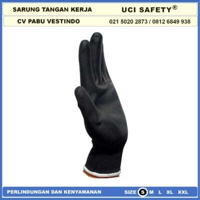 Sarung Tangan Uci Safety Security Dilapisi Karet Industri Pabrik Hand Gloves Mekanik Montir Berkebun Tukang Telapak Tangan dilapisi karet Bahan Nylon Polyester Elektronik Assembly Static Multi Purpose Polyurethane Kerja Karet Ukuran S,M, L, XL - Gambar 7