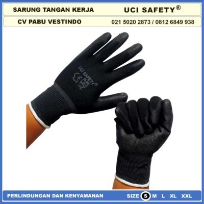 Sarung Tangan Uci Safety Security Dilapisi Karet Industri Pabrik Hand Gloves Mekanik Montir Berkebun Tukang Telapak Tangan dilapisi karet Bahan Nylon Polyester Elektronik Assembly Static Multi Purpose Polyurethane Kerja Karet Ukuran S,M, L, XL