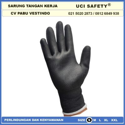 Uci Safety Sarung Tangan Industri Pabrik Hand Gloves Mekanik Montir Berkebun Tukang Telapak Tangan dilapisi karet Bahan Nylon Polyester Elektronik Assembly Static Multi Purpose Polyurethane Kerja Palmfit Safety Gloves Ukuran S,M, L, XL Satpam - Gambar 7