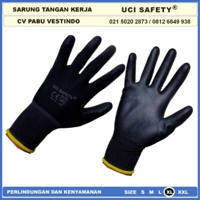 Sarung Tangan Uci Safety Berkebun Tukang Telapak Tangan dilapisi karet Bahan Nylon Polyester Elektronik Assembly Static Multi Purpose Polyurethane Kerja Palmfit Safety Gloves Security Dilapisi Karet Industri Pabrik Hand Gloves Hitam Black Bengkel - Gambar 4