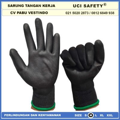 Uci Safety Sarung Tangan Multi Purpose Polyurethane Kerja Palmfit Safety Gloves Security Dilapisi Karet Industri Pabrik Hand Gloves Mekanik Montir Berkebun Tukang Telapak Tangan dilapisi karet Bahan Nylon Polyester Pengaman kerja PU - Gambar 4