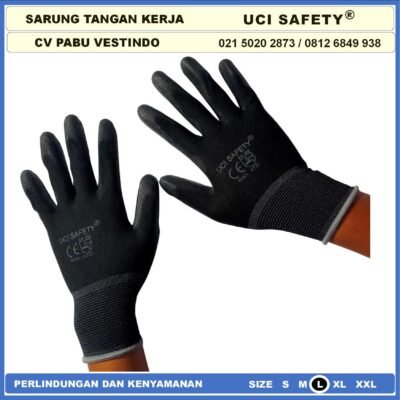 Uci Safety Sarung Tangan Multi Purpose Polyurethane Kerja Palmfit Safety Gloves Security Dilapisi Karet Industri Pabrik Hand Gloves Mekanik Montir Berkebun Tukang Telapak Tangan dilapisi karet Bahan Nylon Polyester Pengaman kerja PU - Gambar 5