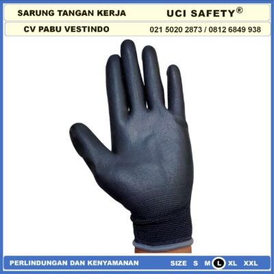 Uci Safety Sarung Tangan Multi Purpose Polyurethane Kerja Palmfit Safety Gloves Security Dilapisi Karet Industri Pabrik Hand Gloves Mekanik Montir Berkebun Tukang Telapak Tangan dilapisi karet Bahan Nylon Polyester Pengaman kerja PU - Gambar 6