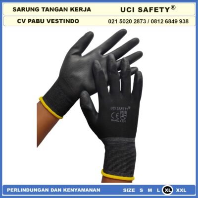 Uci Safety Sarung Tangan Multi Purpose Polyurethane Kerja Palmfit Safety Gloves Security Dilapisi Karet Industri Pabrik Hand Gloves Mekanik Montir Berkebun Tukang Telapak Tangan dilapisi karet Bahan Nylon Polyester Pengaman kerja PU - Gambar 7