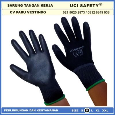 Sarung Tangan Packing, Kerja, Elektronik Static Multi Purpose Multitask Karet Palm Fit Size Ukuran S,M, L, XL Proyek Security Satpam Kerja Anti Slip Hitam Black Hand Gloves Berkebun Coating Karet Pengaman kerja Packing, Kerja, Elektronik Uci Safety - Gambar 6