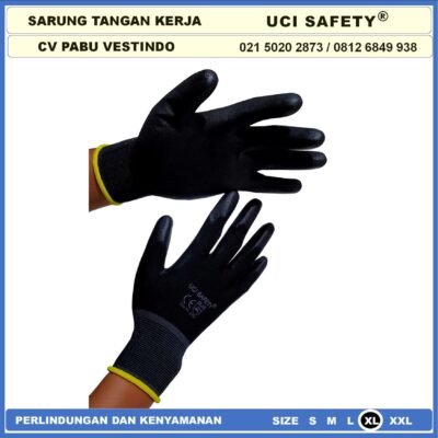 Sarung Tangan Packing, Kerja, Elektronik PU Static Statis Multi Purpose Polyester Multitask Sarung Tangan Polyurethane Karet Kerja Palm Fit Palmfit Uci Safety