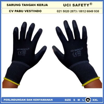 Uci Safety Sarung Tangan Ukuran S,M, L, XL Proyek Satpam Anti Slip Hitam Black Motor Bengkel otomotif Bagunan Coating Karet Pengaman kerja Packing PU Statis Multitask Multi Purpose Kerja - Gambar 7
