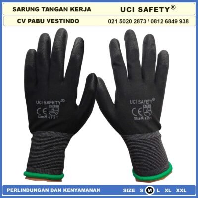 Uci Safety Sarung Tangan Karet Palm Fit Ukuran S,M, L, XL Proyek Satpam Anti Slip Hitam Black Motor Bengkel otomotif Bagunan Coating Karet Pengaman kerja Packing PU Elektronik Assembly Multi Purpose - Gambar 5