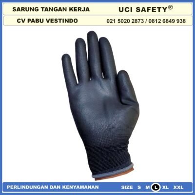 Uci Safety Sarung Tangan Karet Palm Fit Ukuran S,M, L, XL Proyek Satpam Anti Slip Hitam Black Motor Bengkel otomotif Bagunan Coating Karet Pengaman kerja Packing PU Elektronik Assembly Multi Purpose - Gambar 7