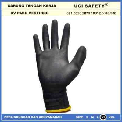 Uci Safety Sarung Tangan Karet Palm Fit Ukuran S,M, L, XL Proyek Satpam Anti Slip Hitam Black Motor Bengkel otomotif Bagunan Coating Karet Pengaman kerja Packing PU Elektronik Assembly Multi Purpose - Gambar 8