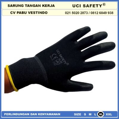 Sarung Tangan Pengaman kerja Sarung Tangan Safety Kerja Bahan Nylon Packing, Kerja, Elektronik PU Static Statis Multi Purpose Polyester Multitask Sarung Tangan Polyurethane Karet Uci Safety - Gambar 2