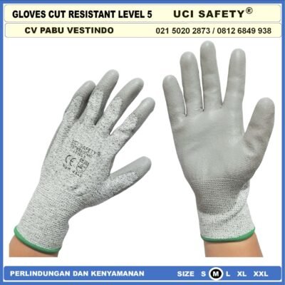 Sarung Tangan 4543 Sarung Tangan Anti Sayat safety Gloves Anti Pisau Potong Hand Gloves Coating Karet Warna Abu Abu Sarung Tangan Safety Kerja Kawat Besi Baja Kaca Pabrik industri