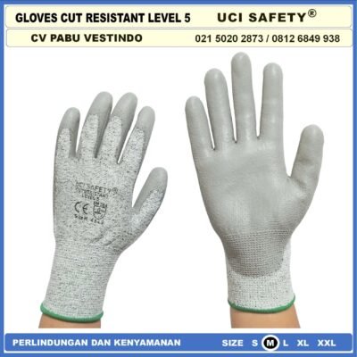 Uci Safety Gloves Kawat Besi Baja Kaca Pabrik industri Kontruksi Welding Proyek bengkel Ukuran M & L Level 5 Uci Safety Tebal Motor, Berkebun, Mekanik, Bengkel, Tukang - Gambar 3