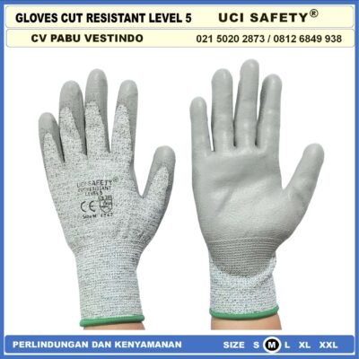 Sarung Tangan uci Safety Kerja Safety Gloves Kawat Besi Baja Kaca Pabrik industri Kontruksi Welding Proyek bengkel Ukuran M & L Level 5 Uci Safety Tebal - Gambar 3