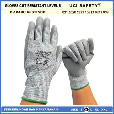 Warna Abu Abu Hand Gloves Coating Karet Warna Abu Abu Sarung Tangan Safety Kerja Kawat Besi Baja Kaca Pabrik industri Ukuran M & L Uci Safety Mekanik, Motor, Berkebun, Bengkel, Tukang Karet Polyurethane - Gambar 5
