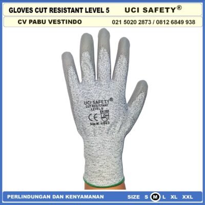 Uci Safety Anti Pisau Potong Anti Gores Hand Gloves Anti Licin Anti Slip Anti Iris Coating Karet Telapak Tangan dilapisi karet Warna Abu Abu Pengaman kerja - Gambar 5